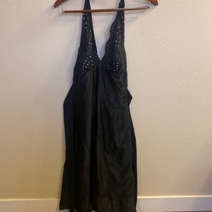 White House Black Market - Black Mid Length Halter Dress with Embroidery.